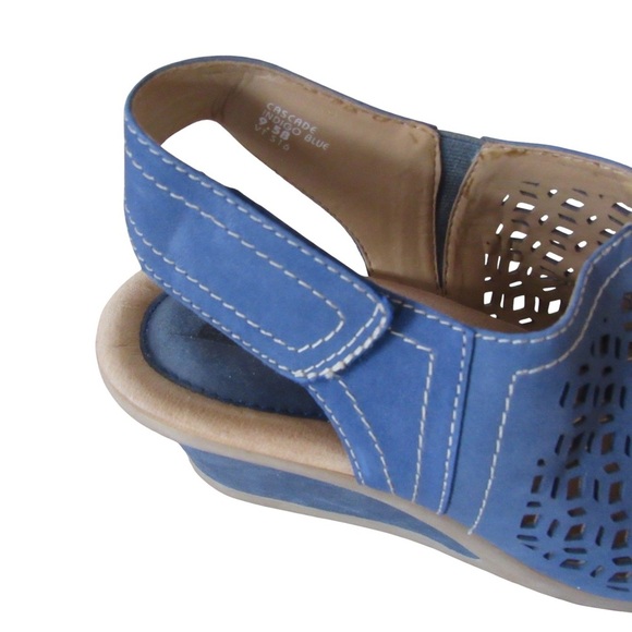 Earth Cascade Indigo Blue Perforated Wedge Sandals Size 9.5 Leather Open Toe - Picture 5 of 10